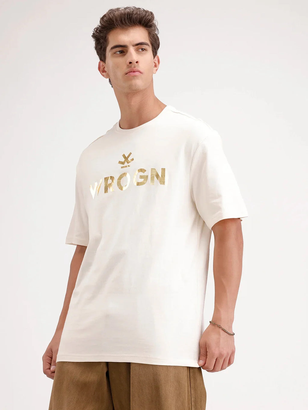 Oversized Foil Printed T-Shirt | Beige