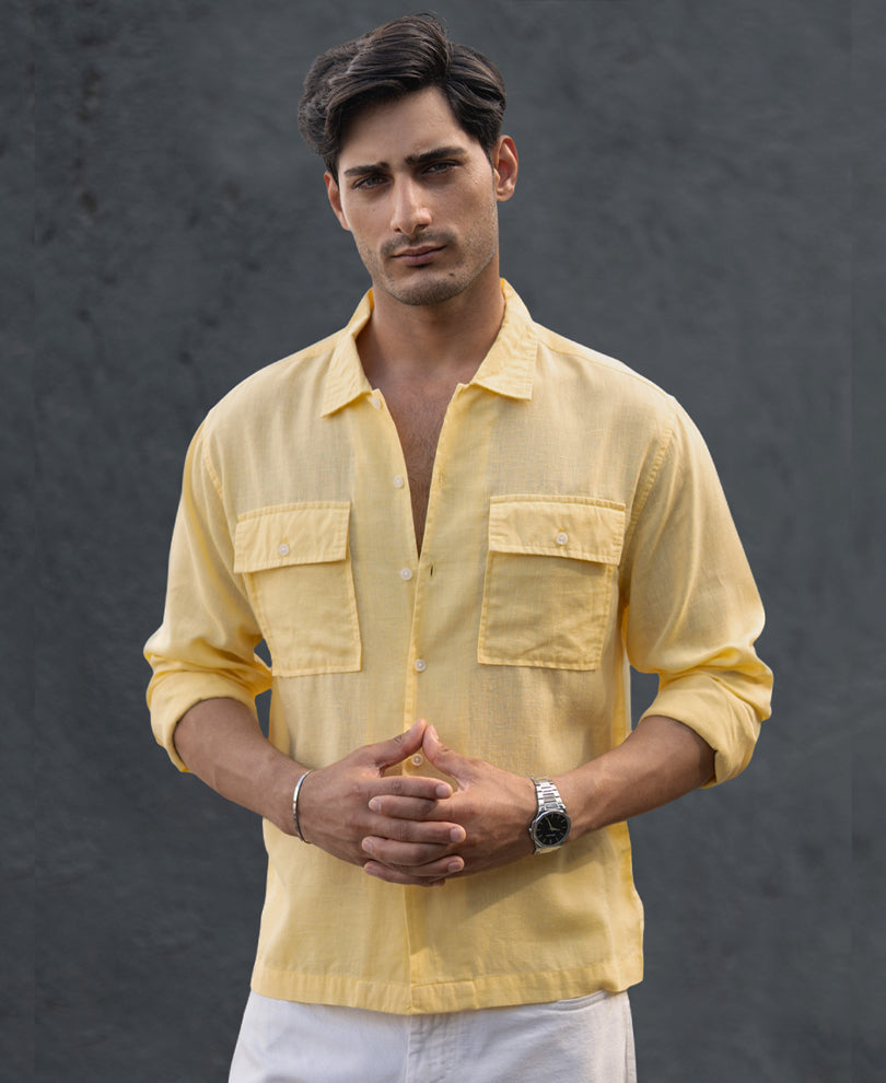 Yellow Linen Double Pocket Shirt