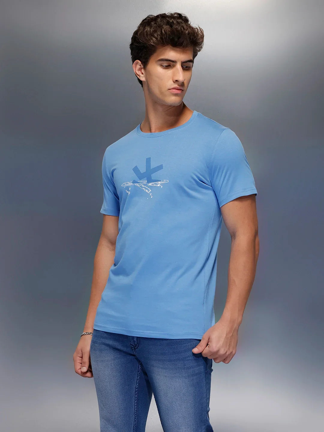 Logo Placement Printed T-Shirt   |  Blue