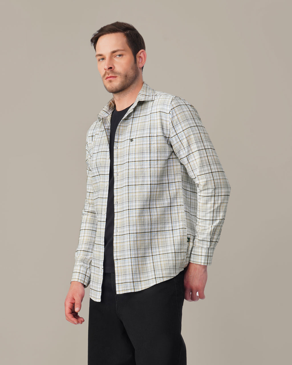 Multicolor Plaid Linen Plus Cotton Blend Shirt