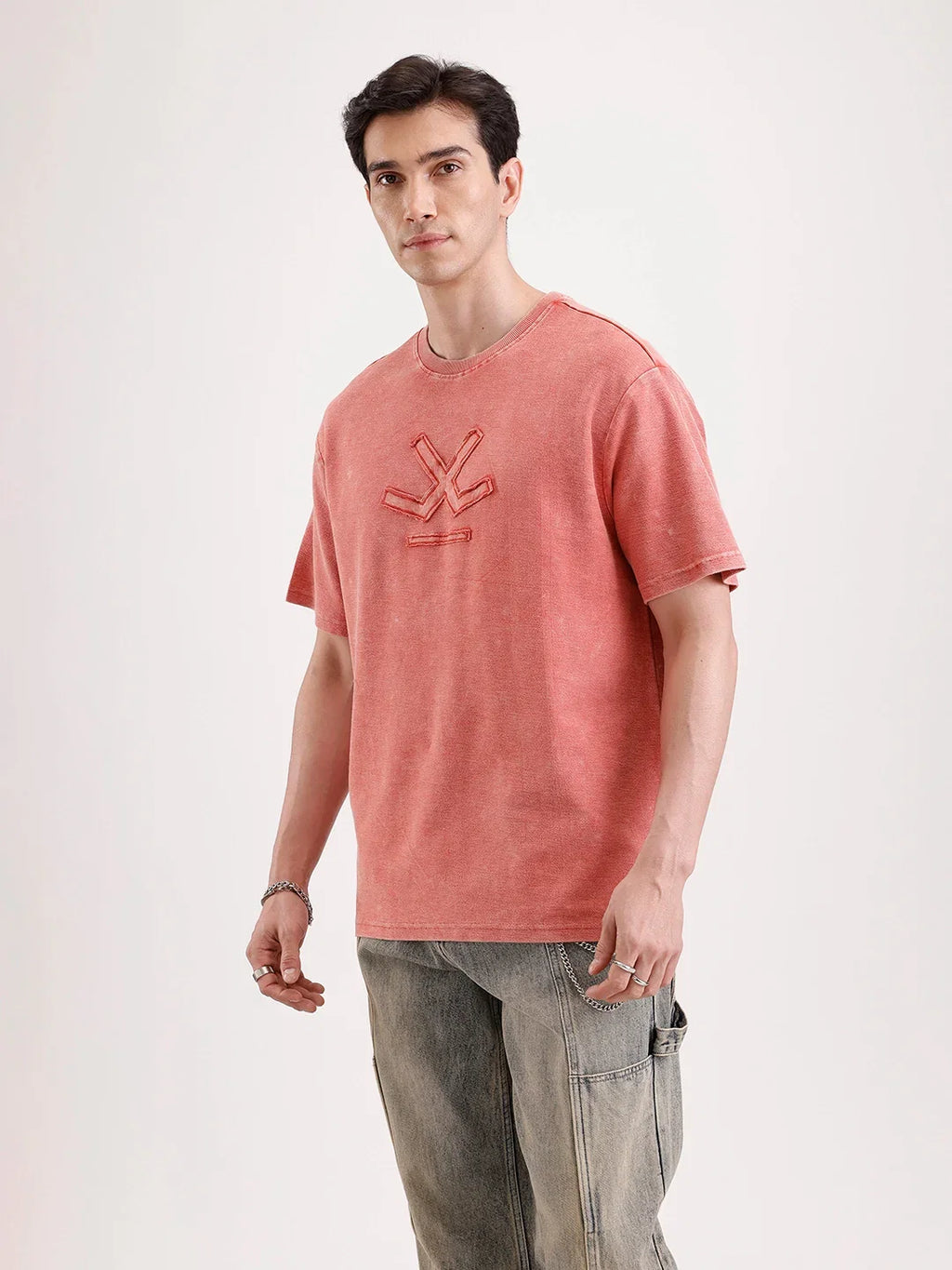 Washed Embroidery Patch T-Shirt   |  Rust