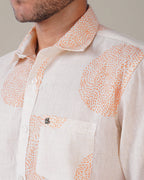 Natural Slub Plain Cream Polka Dot 100% Poly/Linen Blend Shirt