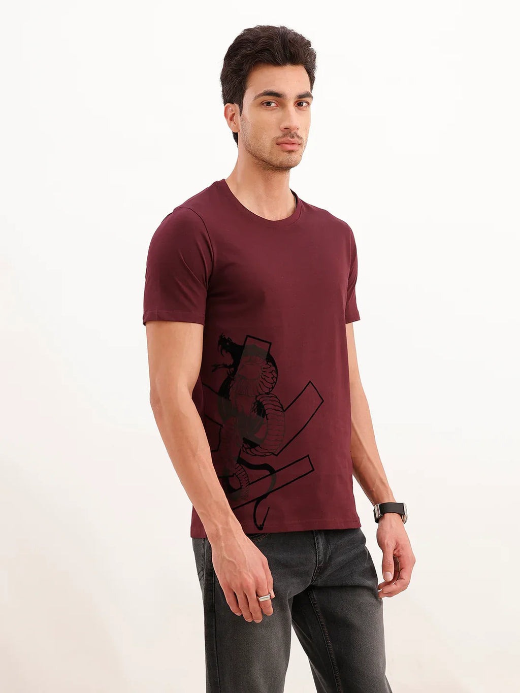 3D Flock Placement Printed T-Shirt | Wine