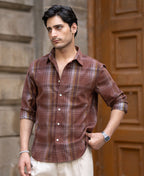 Brown Corduroy Check Shirt 100% Cotton