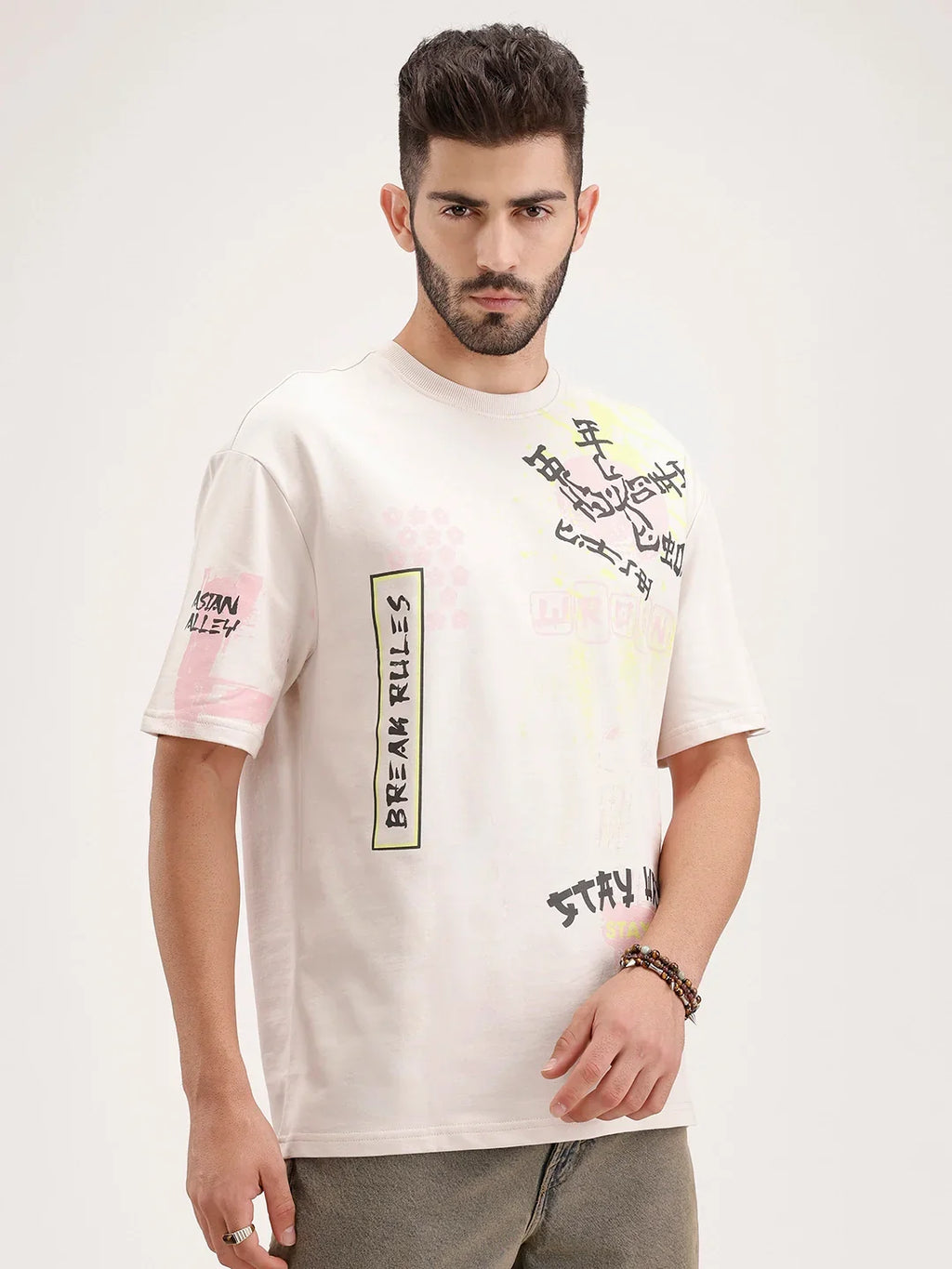 Oversized Placement Printed T-Shirt | Beige