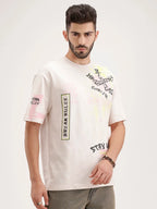 Oversized Placement Printed T-Shirt | Beige