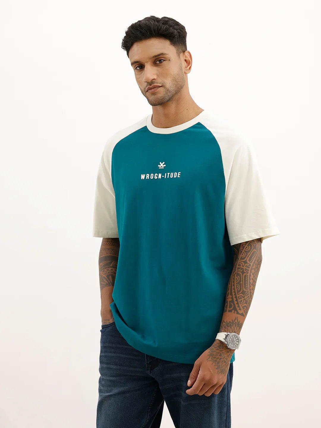 Classic Colourblock Raglan Collar T-Shirt | Green