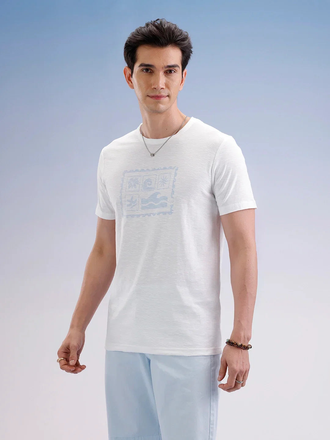 Slim Fit Textured T-Shirt  | Off White