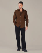 Brown Floral Cotton-Rich Poplin Blend Shirt