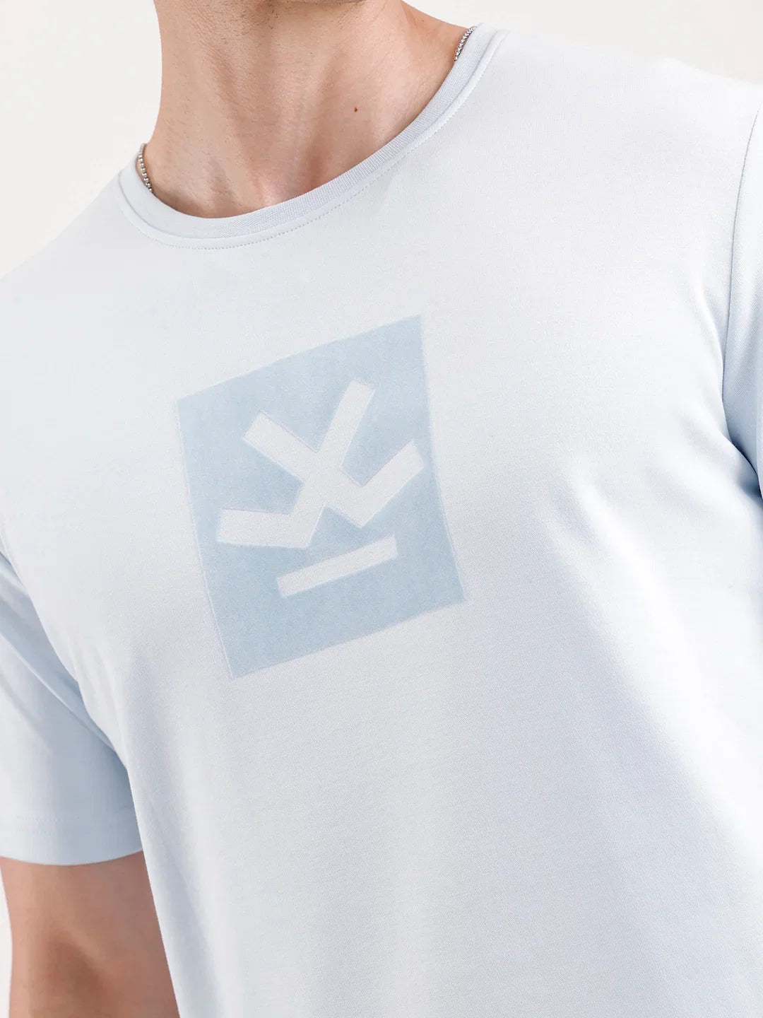 Solid Flock Printed T-Shirt   |  Light Blue
