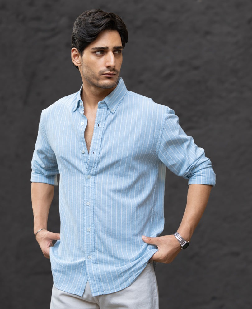 Light Blue Linen Stripe Shirt