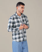 Navy and White Checkered 100% Cotton Oxford Shirt