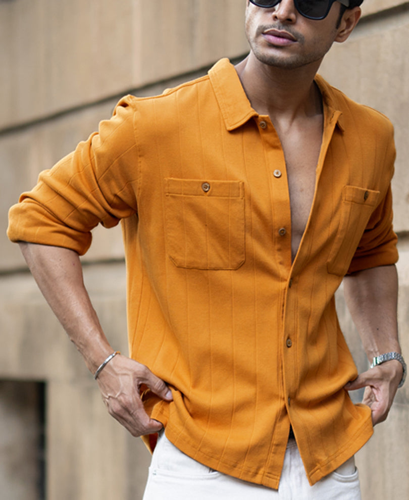 Mustard Structure Knit Shirt 100% Cotton
