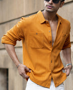 Mustard Structure Knit Shirt 100% Cotton