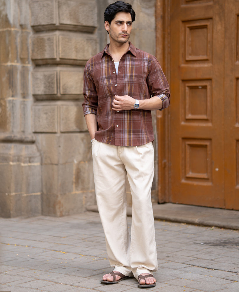Brown Corduroy Check Shirt 100% Cotton