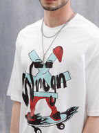 Skater Logo Printed Oversized Fit T-Shirt | White