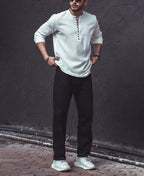 White Textured Kurta Style Shirt
