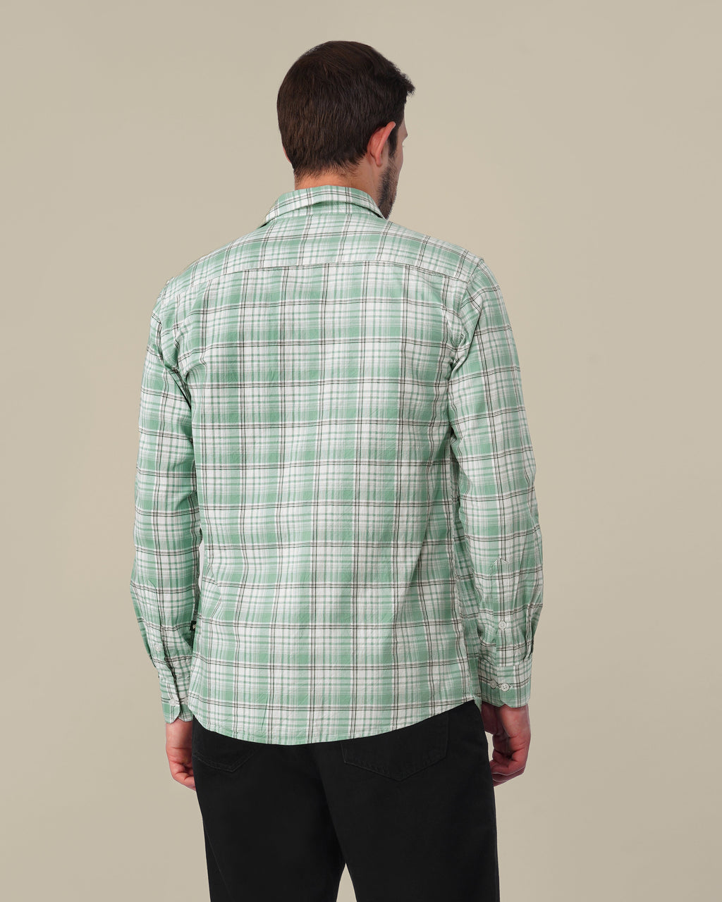 Mint Green Plaid 100% Cotton Slub Dobby Shirt
