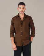 Brown Floral Cotton-Rich Poplin Blend Shirt