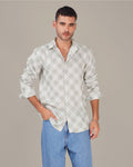 Light Gray Gingham Dobby Print 100% Polyester Shirt