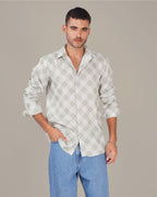Light Gray Gingham Dobby Print 100% Polyester Shirt