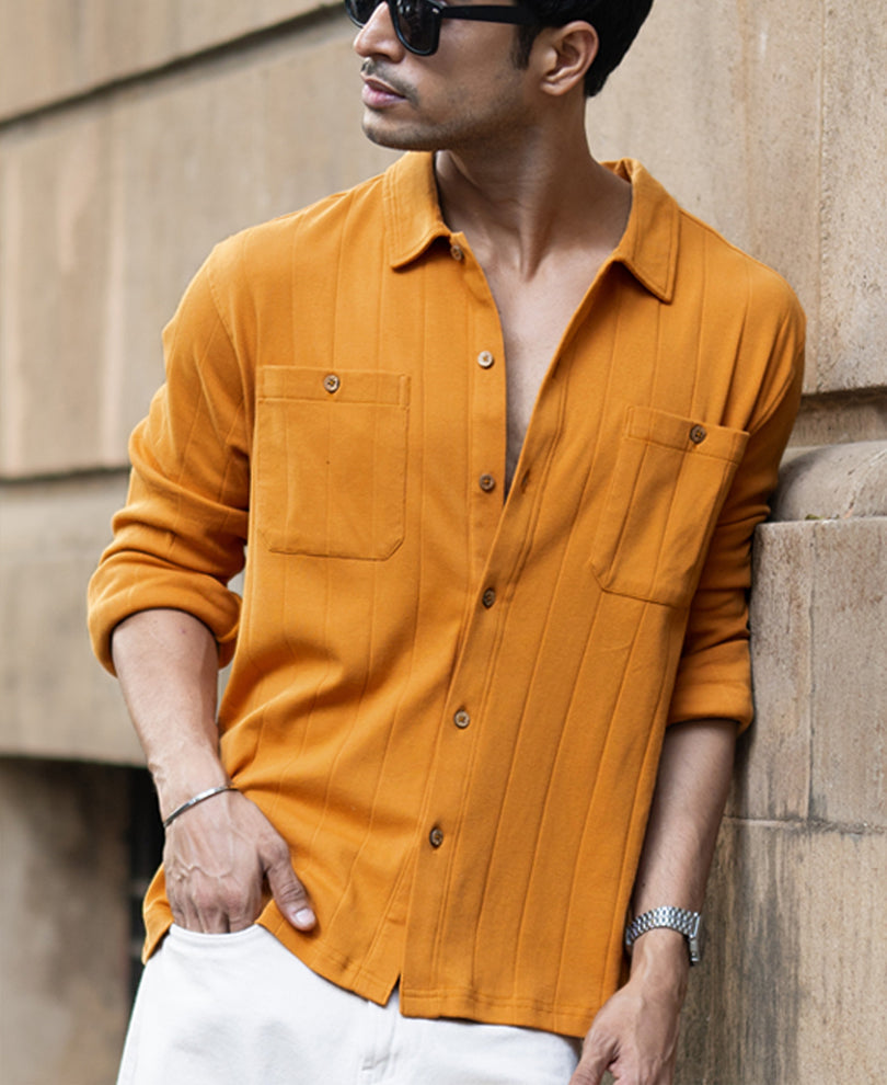 Mustard Structure Knit Shirt 100% Cotton