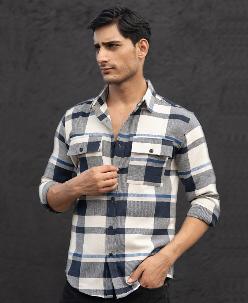 Navy Structure Checks Shirt