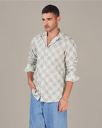 Light Gray Gingham Dobby Print 100% Polyester Shirt