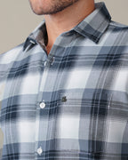 Navy and White Checkered 100% Cotton Oxford Shirt