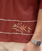 Brick Embroidered Linen Shirt