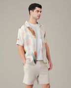 Pastel Multicolor Slub Poly/Linen Blend Short Sleeve Shirt