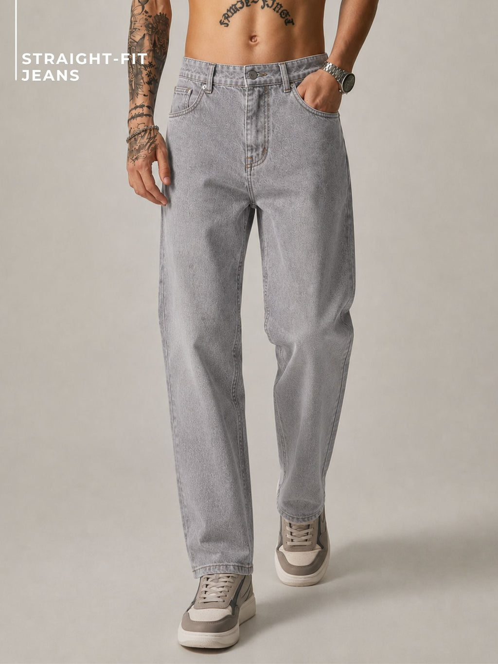 Grey Straight Fit Jeans