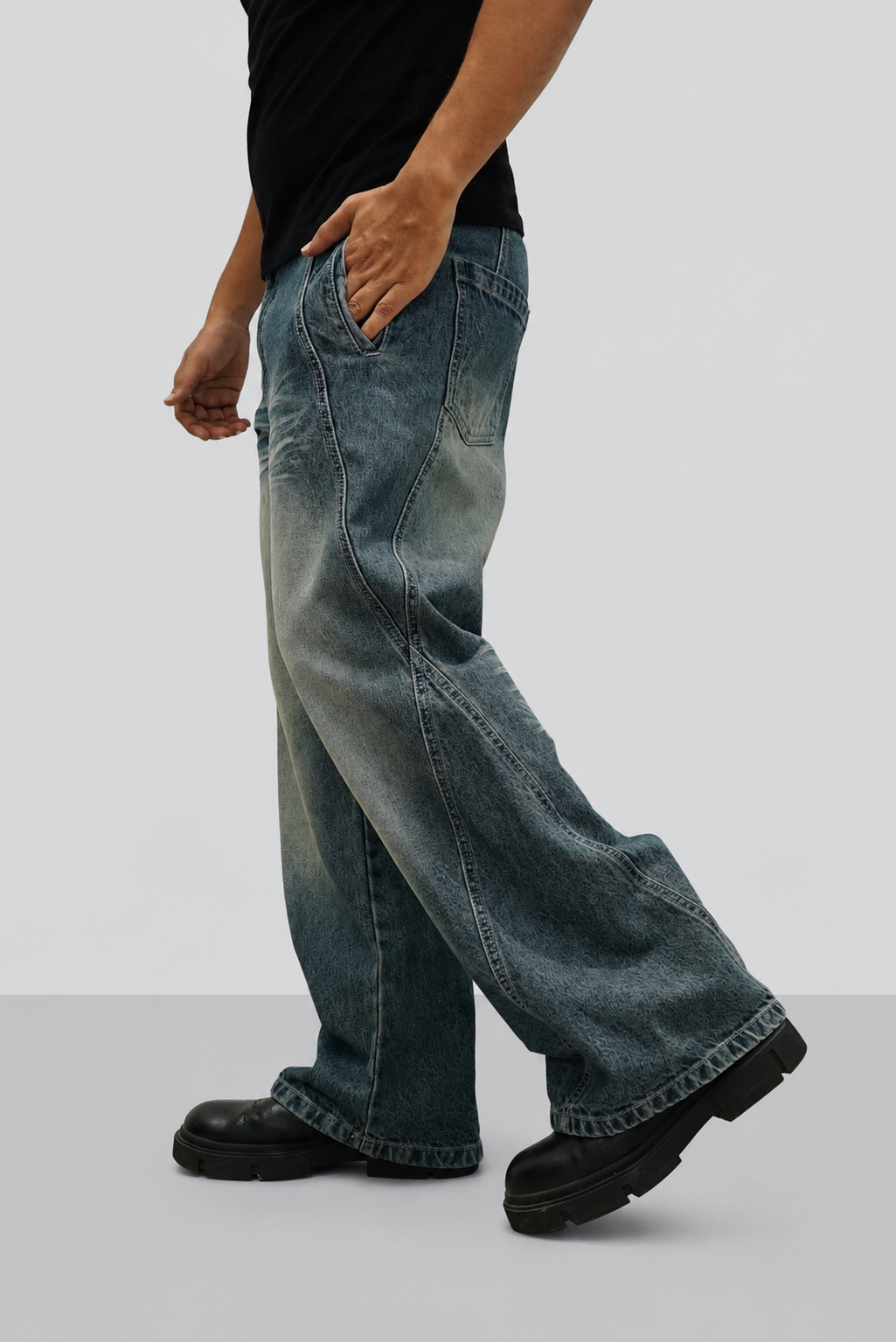 Hard Blue Crease Flare Baggy Jeans