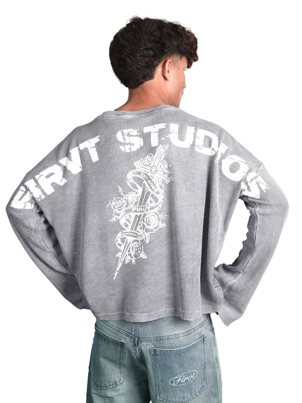 WASHED GREY SWORD WAFFLE T-SHIRT