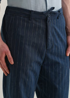 Navy Blue Stripe Relaxed Linen Trouser