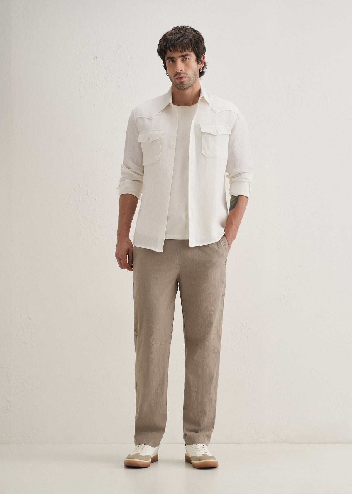Taupe Drawstring Cotton Linen Pant