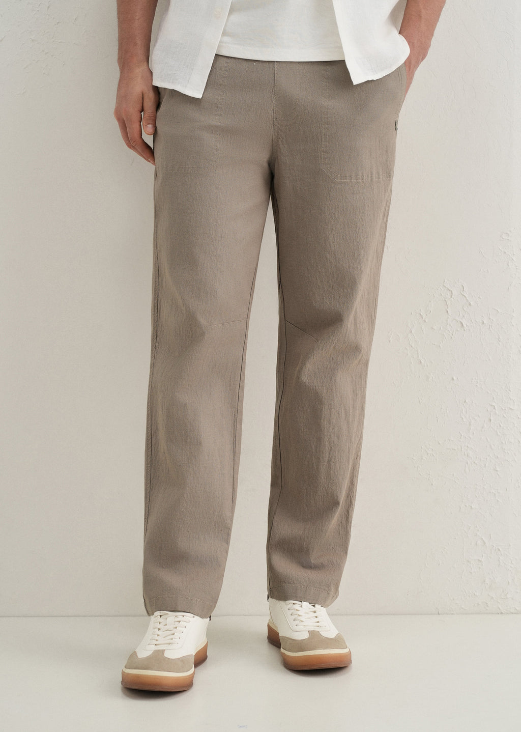 Taupe Drawstring Cotton Linen Pant
