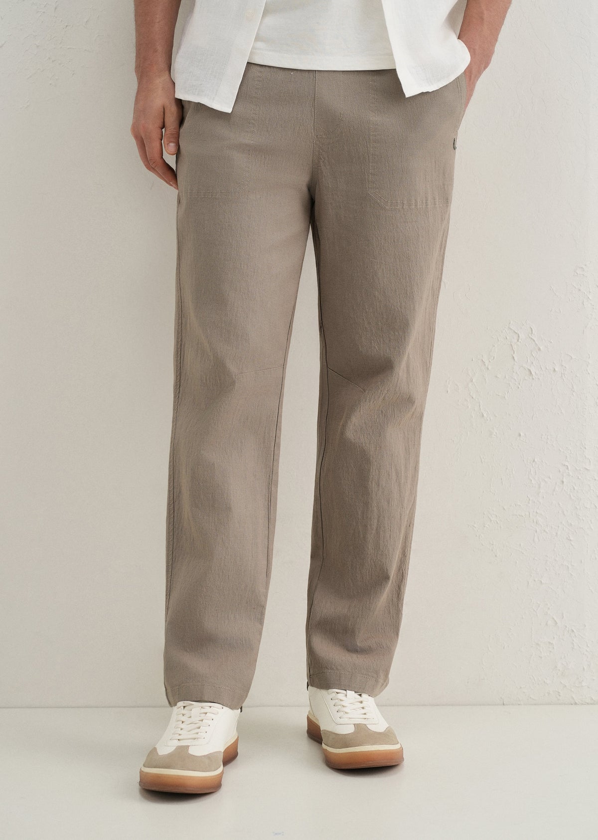 Taupe Drawstring Cotton Linen Pant