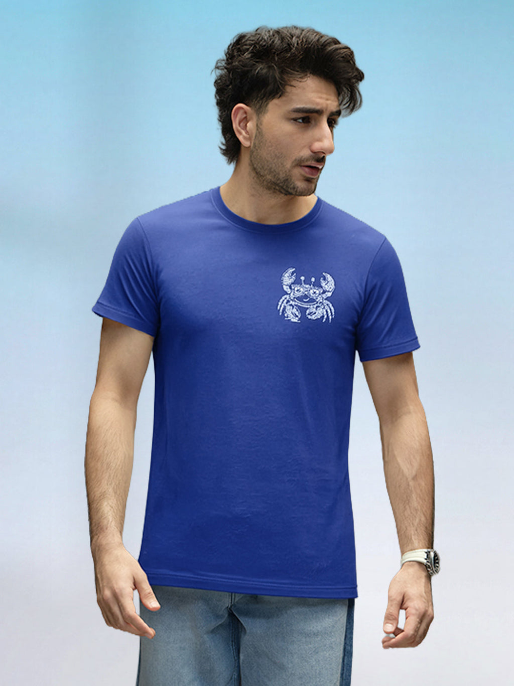Slim Fit Placement Printed T-Shirt  | Blue