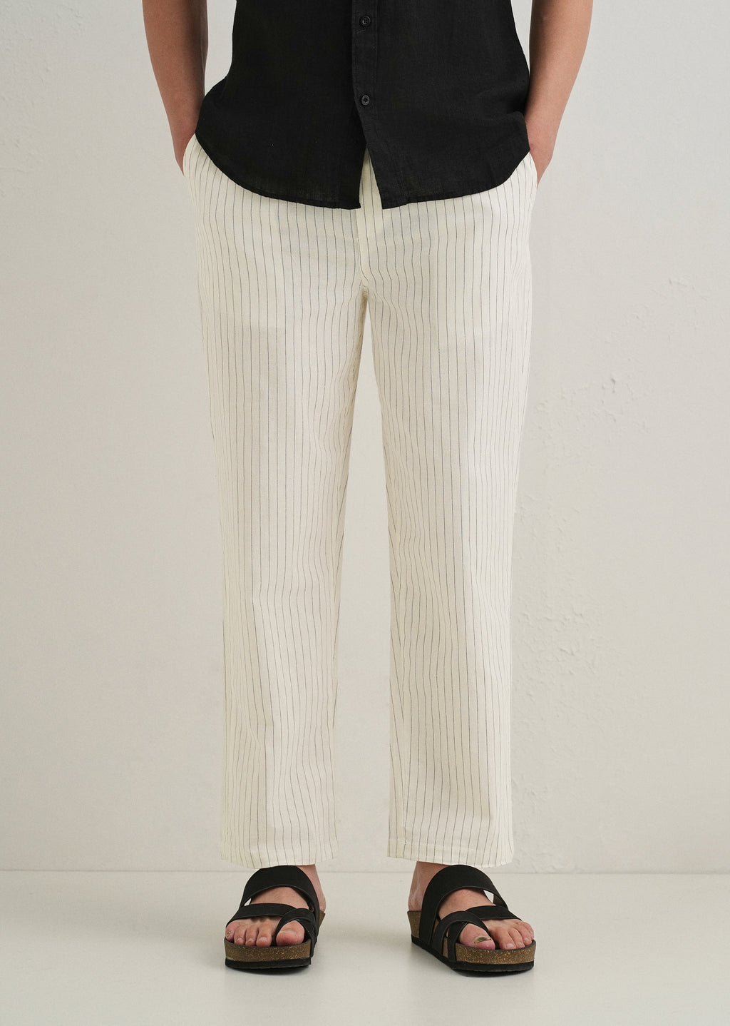 White Pin Cotton Linen Pant