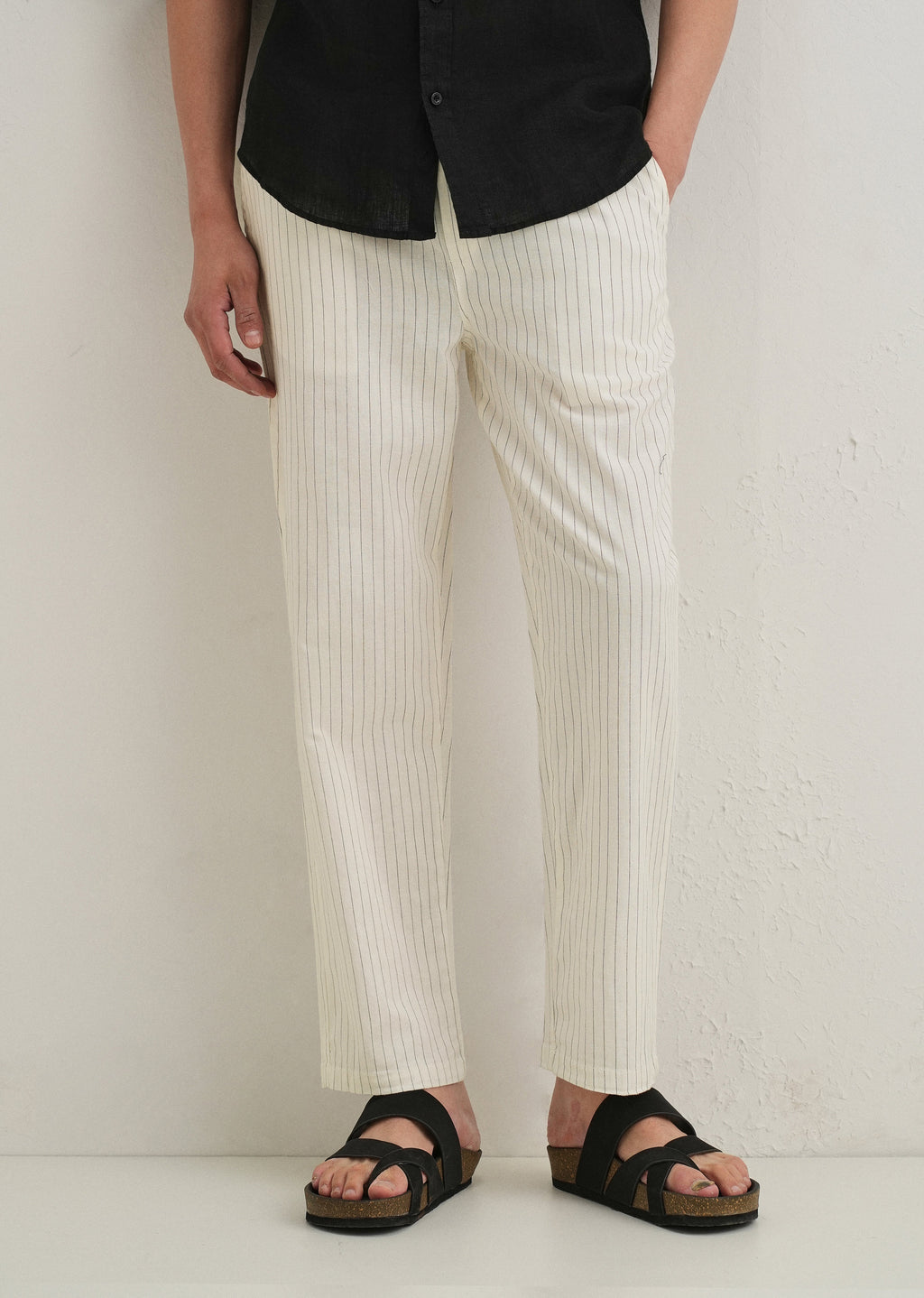 White Pin Cotton Linen Pant