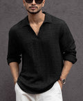 Black Kurta Style Regular Fit Full Sleeves Shirt