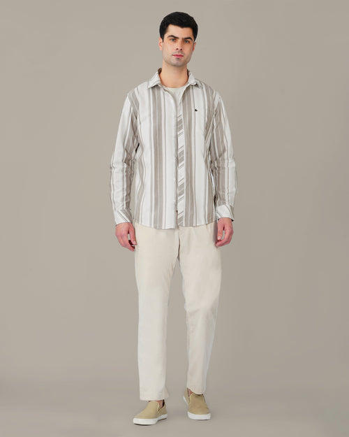 Beige and Gray Striped Oxford Shirt