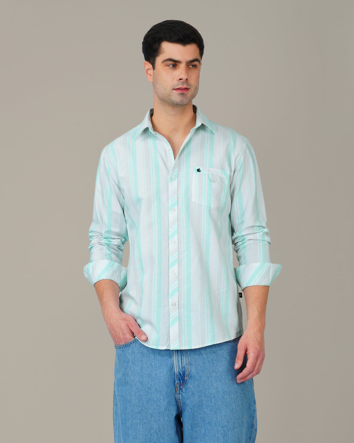 Mint Green Striped Oxford Shirt